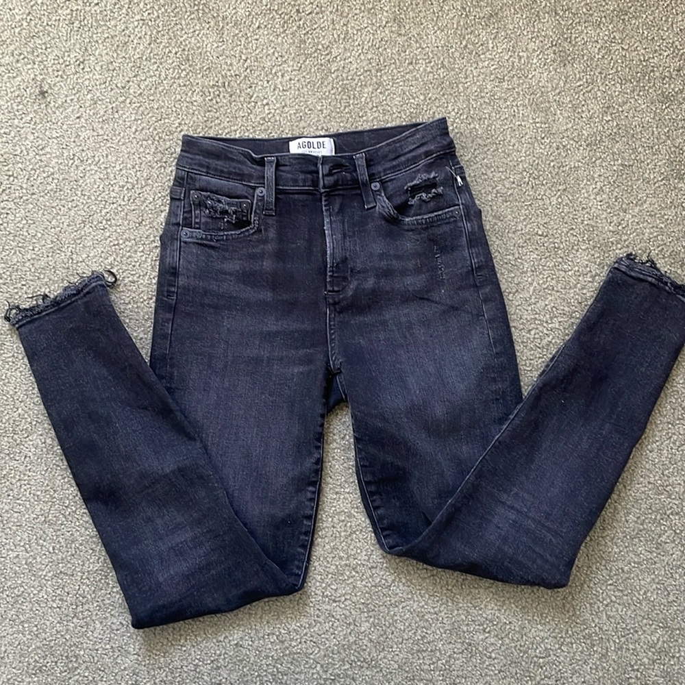 Agolde black distressed skinny jeans mid rise size 25
